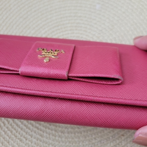 Prada Saffiano Fiocco Leather Bow Continental Flap Wallet Pink Peonia - Picture 8 of 14